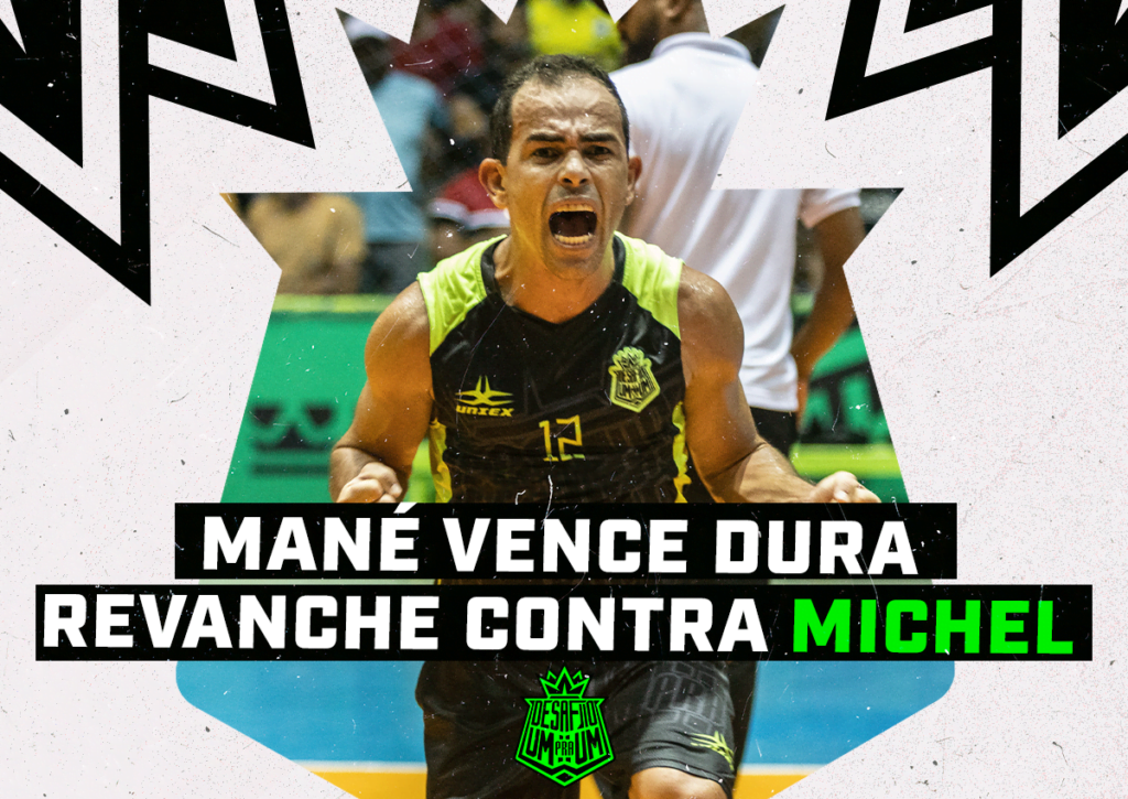 X1: Mané vence dura revanche contra Michel na quadra(imagem: Designer Marcos Vinícius / Equipe Desafio Um pra Um)